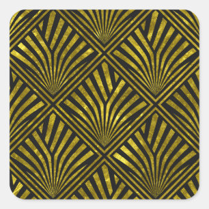 Adesivo Quadrado Deco Glam: Padrão Dourado e Preto