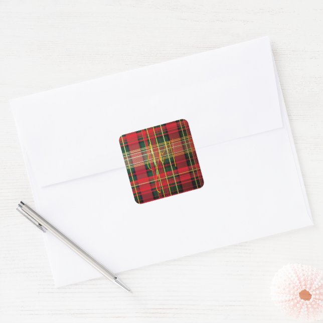 Adesivo Quadrado Decoração Clássica da Caligrafia de Tartan 'Joy' X (Envelope)