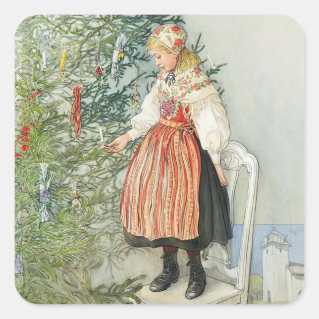 Adesivo Quadrado Decoração da Árvore de Natal - Carl Larsson (Frente)