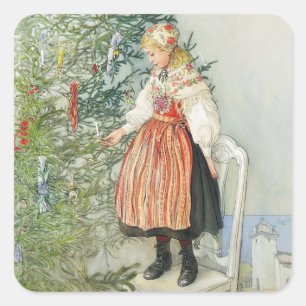 Adesivo Quadrado Decoração da Árvore de Natal - Carl Larsson