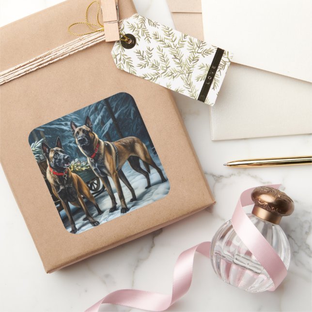 Adesivo Quadrado Decoração de Natal belga Malinoi Snowy Sleigh (Presentear)