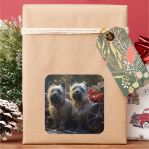 Adesivo Quadrado Decoração de Natal Cairn Terrier Snowy Sleigh