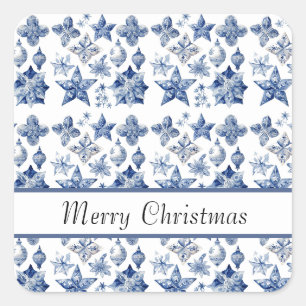 Adesivo Quadrado decoração de Natal em azul de Delft personalizável