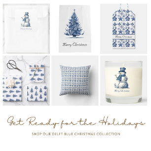 Adesivo Quadrado decoração de Natal em Azul Delft personalizável