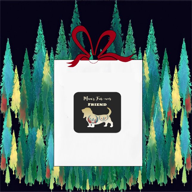 Adesivo Quadrado Decoração em Arte Popular de Cão Dourado Amigo Ete (Mans Forever Friend Gold Dog Folk Art Decorative Square Sticker)