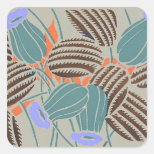 Adesivo Quadrado Decoração Floral Moderno Boho em Azul Turquesa e L