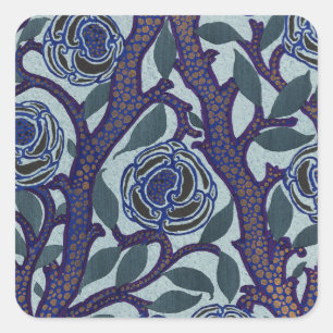 Adesivo Quadrado Decoração Floral Rosa Art Déco Azul Real e Dourado