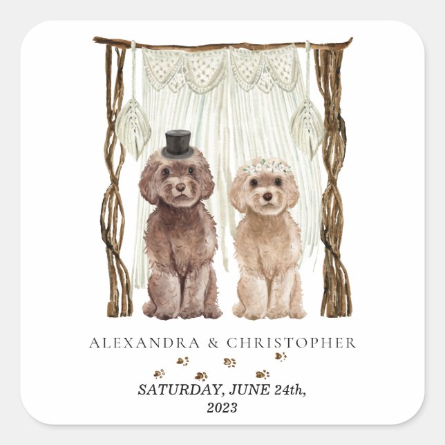 Adesivo Quadrado Decoração Marrom Cachorros Casal Cavapoo (Frente)