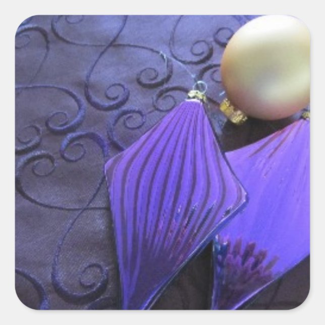 Adesivo Quadrado Decorações de Natal Roxo Elegante (Frente)