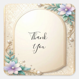 Adesivo Quadrado Decorative Floral Frame with Pearls Sticker