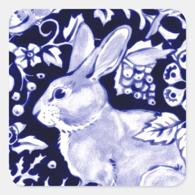 Adesivo Quadrado Dedham Blue Rabbit, Classic Blue & White Design (Frente)