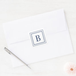 Adesivo Quadrado Deep Navy And White Square Border Monogram