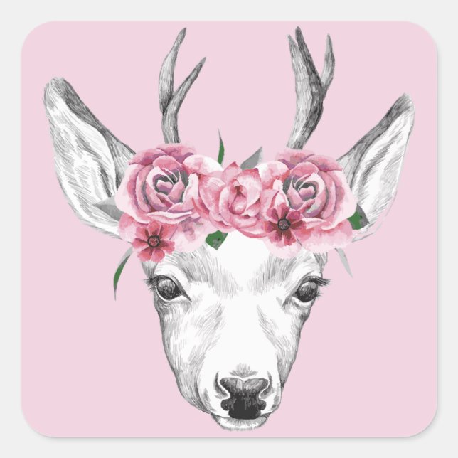 Adesivo Quadrado Deer de Flores de Aquarela (Frente)