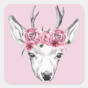 Adesivo Quadrado Deer de Flores de Aquarela