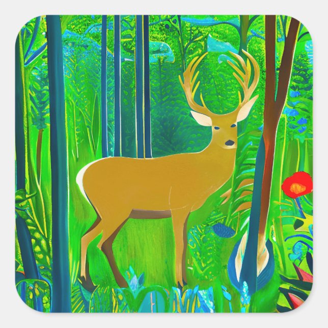Adesivo Quadrado Deer in a Fantasy Forest Setting (Frente)
