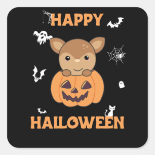 Adesivo Quadrado Deer In Pumpkin Sweet Deer Happy Halloween