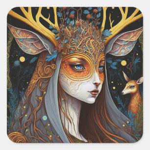Adesivo Quadrado Deer Lady Fantasy Art