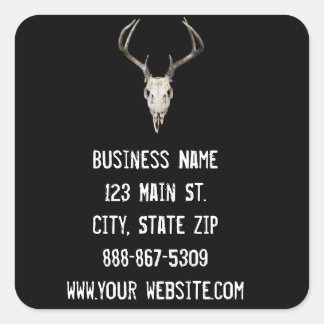 Adesivo Quadrado Deer Skull Business Sticker em Fundo Preto