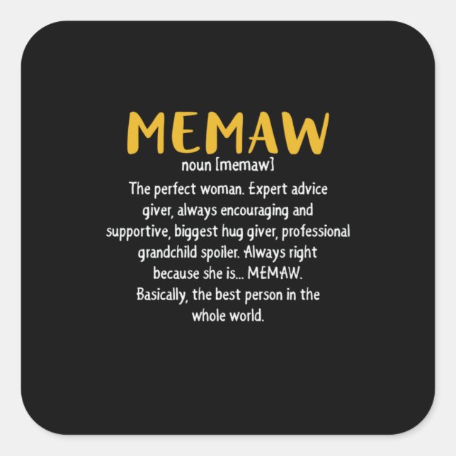 Adesivo Quadrado Definição de Memaw de Arte-Mãe (Frente)