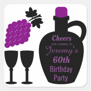 Adesivo Quadrado Degustação de vinho Aniversário Personalizado