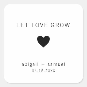 Adesivo Quadrado Deixe o Amor Crescer Favor de Casamento Preto e Br