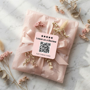 Adesivo Quadrado Deixe um Código QR de Avaliação Personalizado Rosa