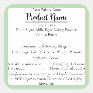 Adesivo Quadrado Delaware Comida de algodão Rótulo de Baking Verde
