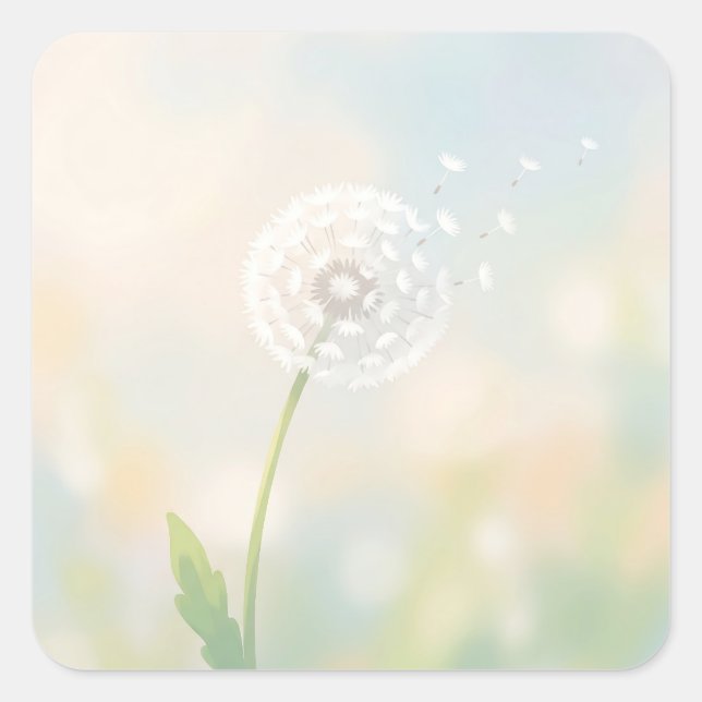 Adesivo Quadrado Delicate Dandelion Seeds in the Wind (Frente)