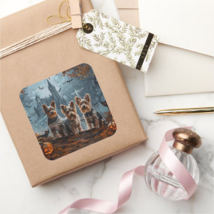 Adesivo Quadrado Delight Noturno de Terrier Halloween