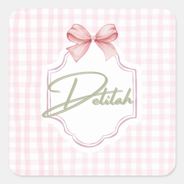 Adesivo Quadrado Delilah Baby Nursery Gingham Personalizado (Frente)