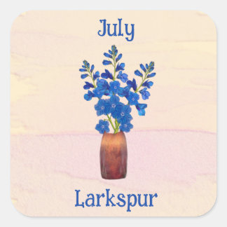 Adesivo Quadrado Delphinium Larkspur Aquarela Nascimento de Julho