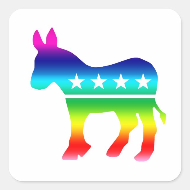 Adesivo Quadrado Democrata Original Donkey Rainbow (Frente)