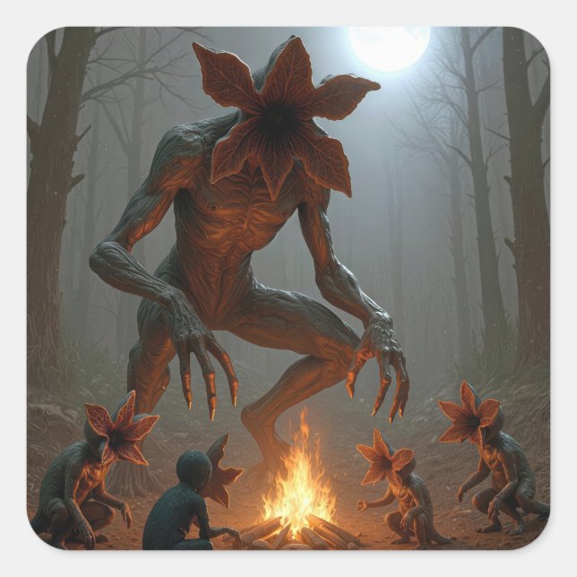 Adesivo Quadrado Demogorgon Creatures Around a Campfire (Frente)