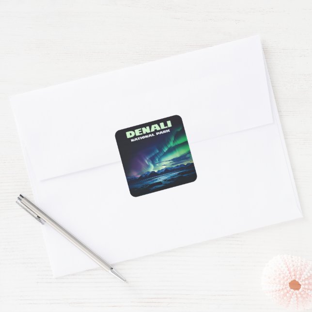 Adesivo Quadrado Denali National Park Alaska Norte Lights Retro (Envelope)