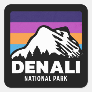 Adesivo Quadrado Denali National Park Alaska Retro Vintage Gift
