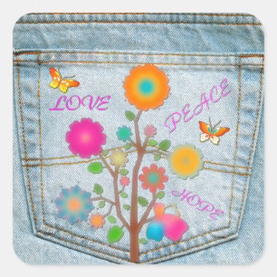 Adesivo Quadrado Denim Back Pocket Flores Paz Esperança