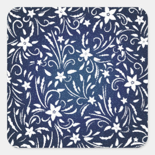 Adesivo Quadrado Denim Blooms: Padrão Floral Fundo