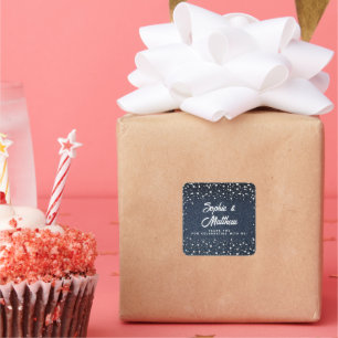 Adesivo Quadrado Denim Diamantes Pérolas Chá de casamento Azul