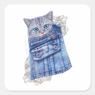 Adesivo Quadrado Denim Jean bolsos, Kittens e Lace