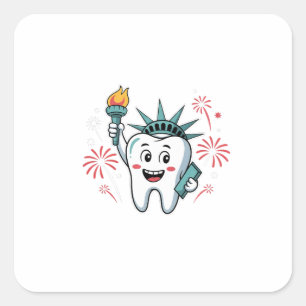 Adesivo Quadrado Dental Squad 4 de julho Dentista Engraçado America