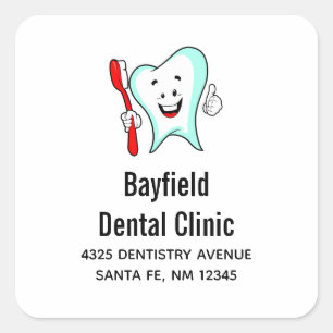 Adesivo Quadrado Dente feliz com cuidado dentário com escova de den