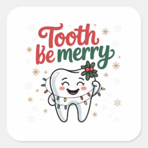 Adesivo Quadrado Dente: Feliz Engraçado Dentista Dental Natal