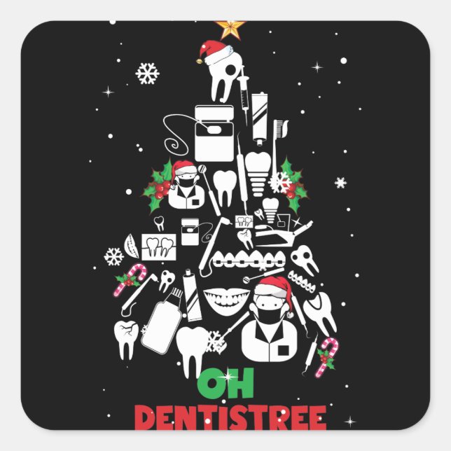 Adesivo Quadrado Dentistree Dentist Dental Teeth Árvore de Natal (Frente)