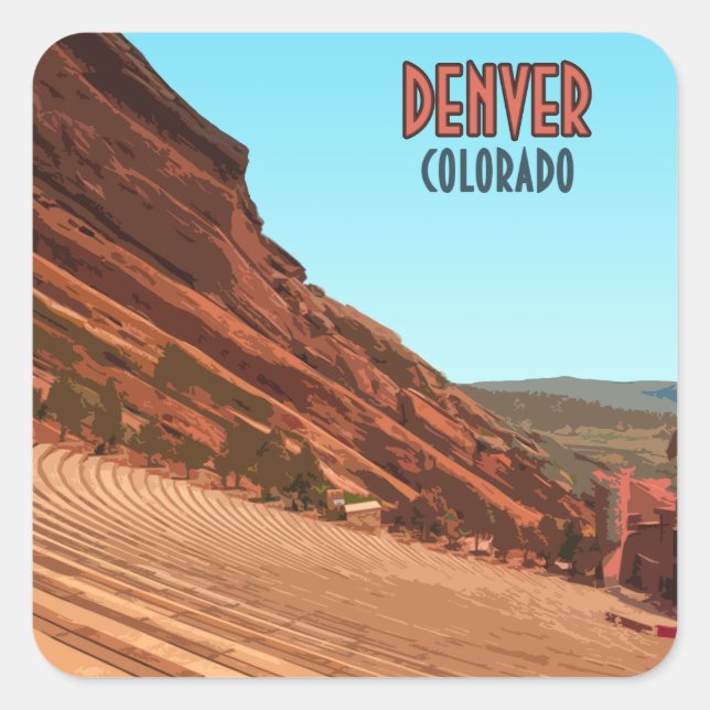 Adesivo Quadrado Denver Colorado Red Rocks Vintage (Frente)
