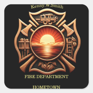 Adesivo Quadrado Departamentos de incêndio Crachá de preto e vermel