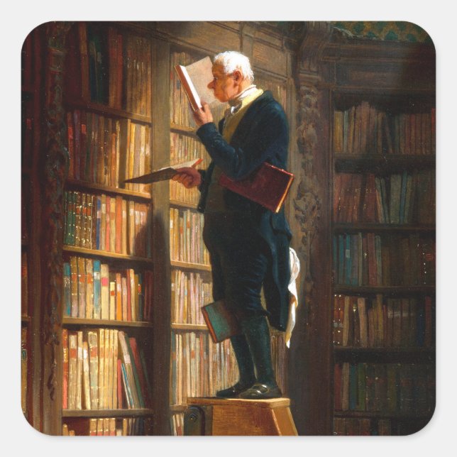 Adesivo Quadrado Der Bücherwurm von Carl Spitzweg Deutsche Malerei  (Frente)