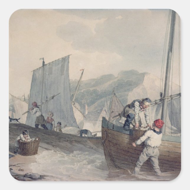 Adesivo Quadrado Descarregamento De Barcos De Pesca (Frente)