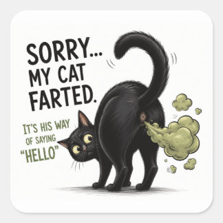 Adesivo Quadrado Desculpe Meu Gato Soltou um Peido Humor de Gato Pr