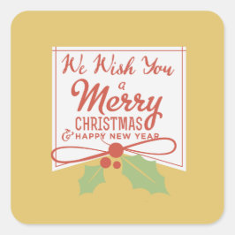 Adesivo Quadrado Desejamos-lhe uma Vinheta de Natal Feliz