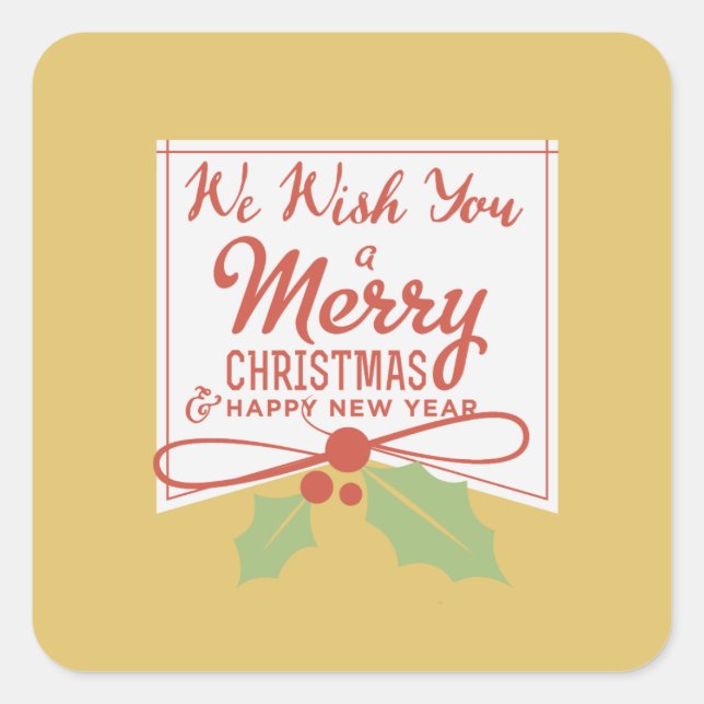 Adesivo Quadrado Desejamos-lhe uma Vinheta de Natal Feliz (Frente)